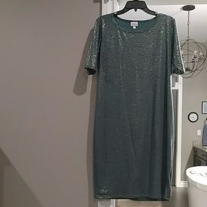 LulaRoe Julia Dress, size XL green and gold